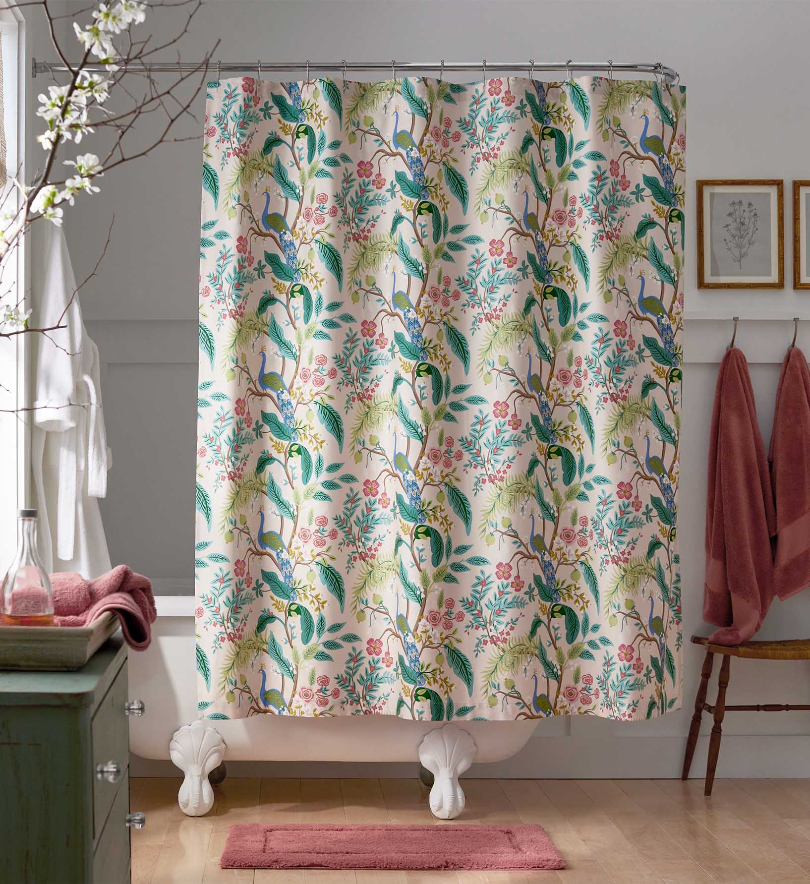 Sateen Shower Curtain - Peacock Blush
